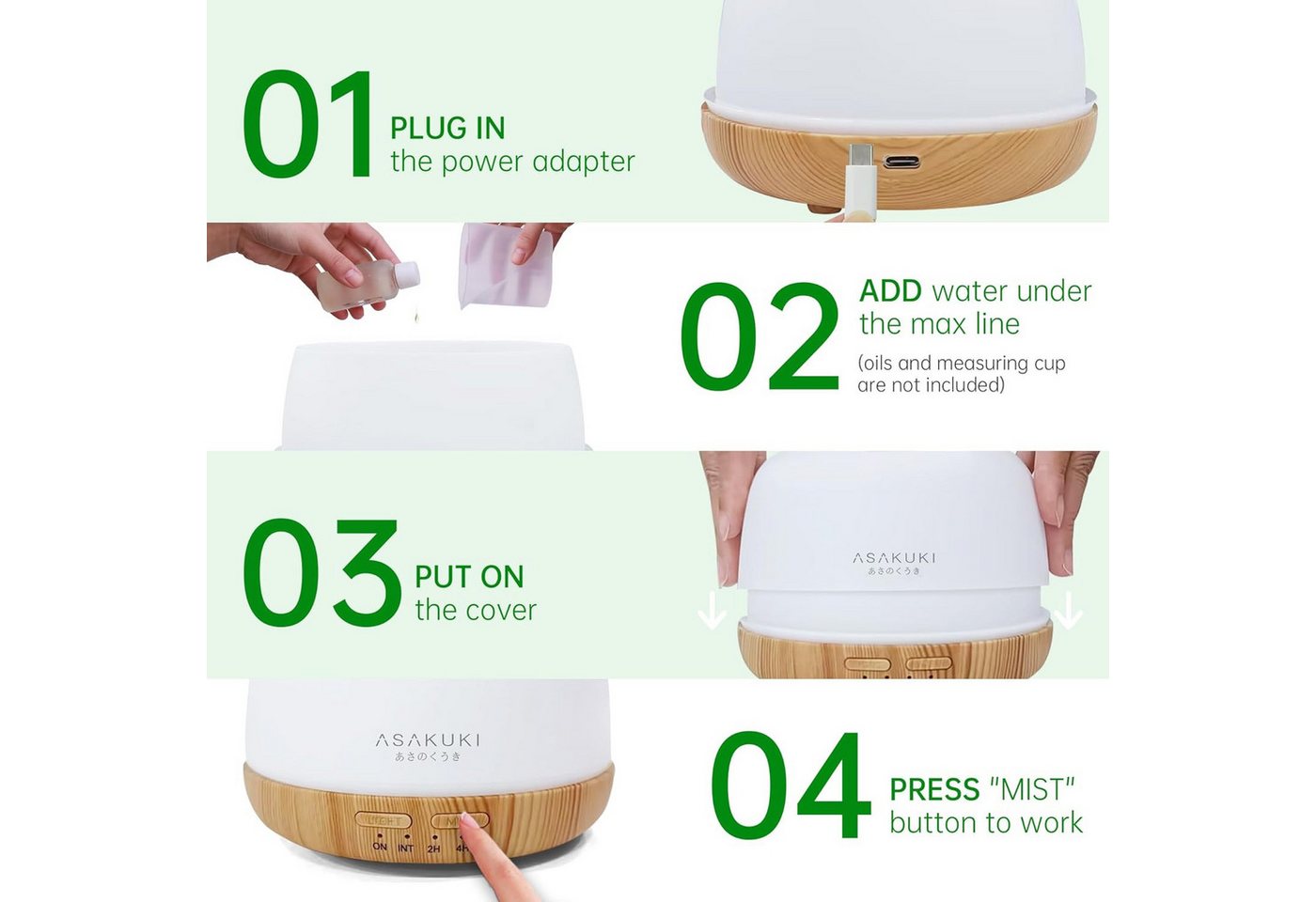 Asakuki Diffuser Mini Rock AD002, 0,3 l Wassertank