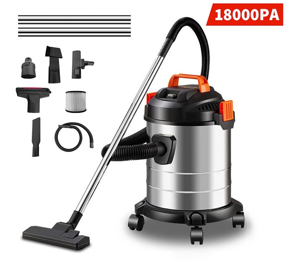 AKKEE Industriesauger 3-in-1 Nass- & Trockensauger Mit 1,5-m-Schlauch und hoher Saugkraft, 2000 W, beutellos, Staubsauger mit 20-Liter-Edelstahlbehälter 18 kPa
