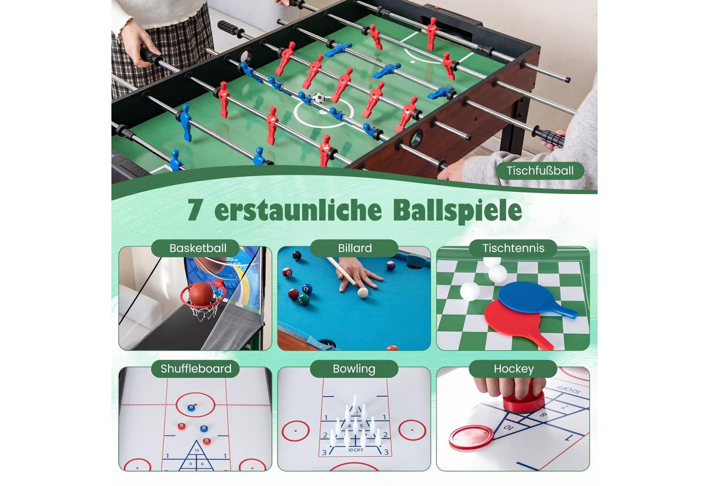 COSTWAY Kickertisch 14 in 1 Spieltisch Set Tischspiel multifunktional, Kombi-Tisch für Kinder Erwachsene