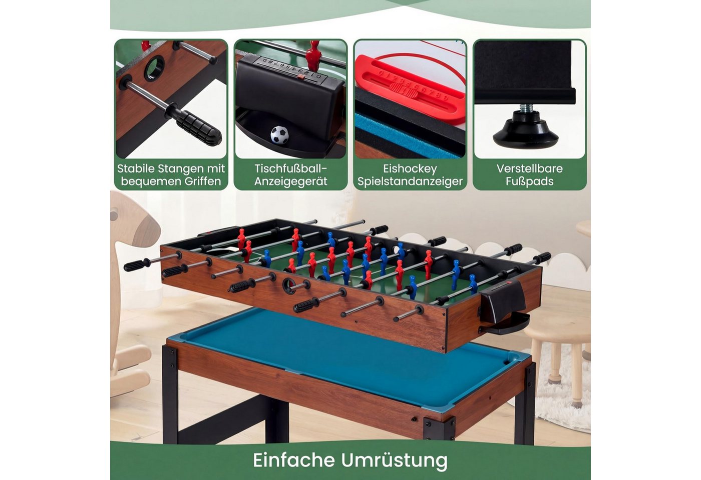COSTWAY Kickertisch 14 in 1 Spieltisch Set Tischspiel multifunktional, Kombi-Tisch für Kinder Erwachsene Bild 5