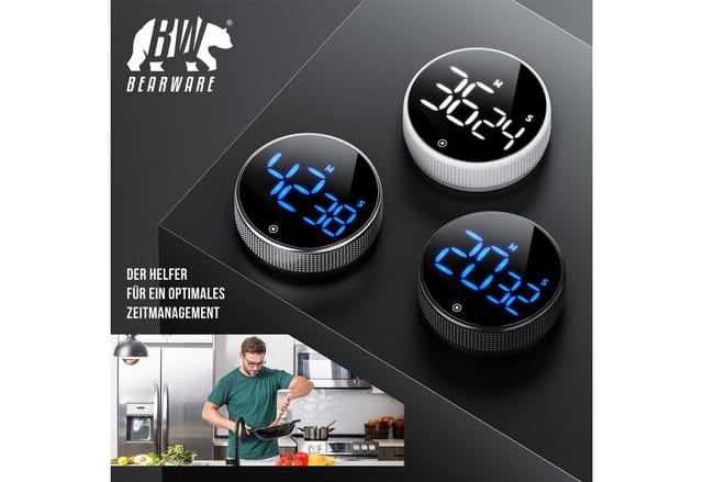 BEARWARE Küchentimer Digital, Küchenwecker Eieruhr, LED Display, Countdown, magnetisch Kurzzeittimer, Küchenuhr mit Restzeitanzeige, Alarmton einstellbar