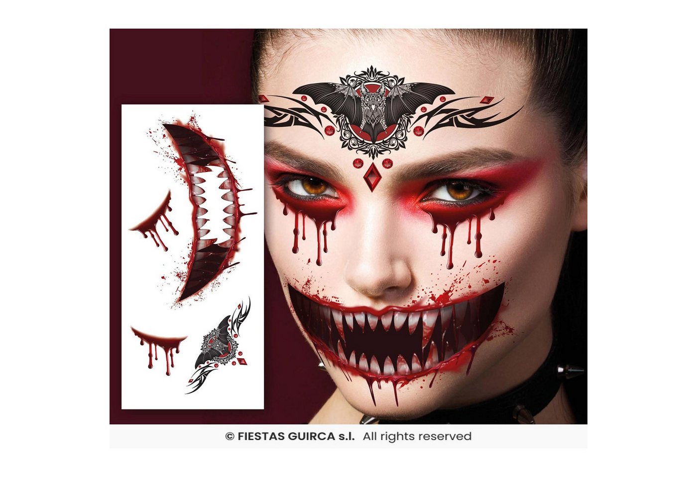 Fiestas Guirca Theaterschminke Halloween Tattoos 'Vampir-Gesicht', 14 x 9 cm Bild 5