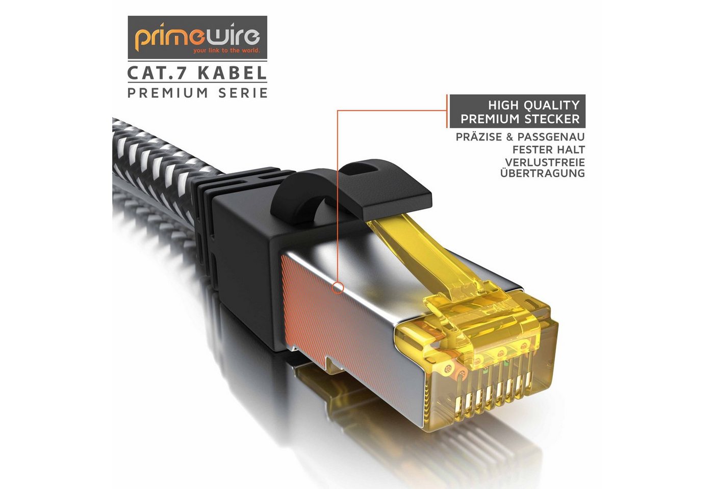 Primewire CAT 7 Gigabit Ethernet Netzwerkkabel, Patchkabel 10 Gbit/s - 7,5m LAN-Kabel, RJ-45 (Ethernet), RJ-45 (Ethernet) (750 cm), CAT7 Rohkabel S/FTP Pimf Schirmung, Baumwollmantel, 10000 Mbit/s Bild 4