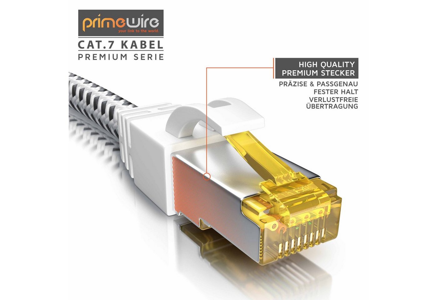 Primewire CAT 7 Gigabit Ethernet Netzwerkkabel, Patchkabel 10 Gbit/s - 0,5m LAN-Kabel, RJ-45 (Ethernet), RJ-45 (Ethernet) (50 cm), CAT7 Rohkabel S/FTP Pimf Schirmung, Baumwollmantel, 10000 Mbit/s Bild 5