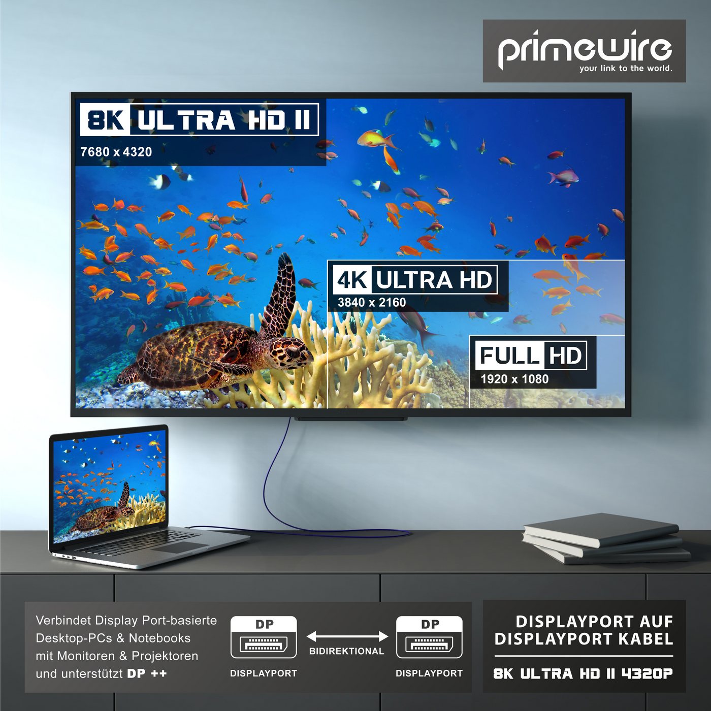Primewire 2er Set DisplayPort Kabel 1.4 8K 1m blau Audio- & Video-Kabel, DisplayPort, DP 1.4 (100 cm), für Gaming-Monitor und PC, flüssige, gestochen scharfe Bildwiedergabe Bild 4