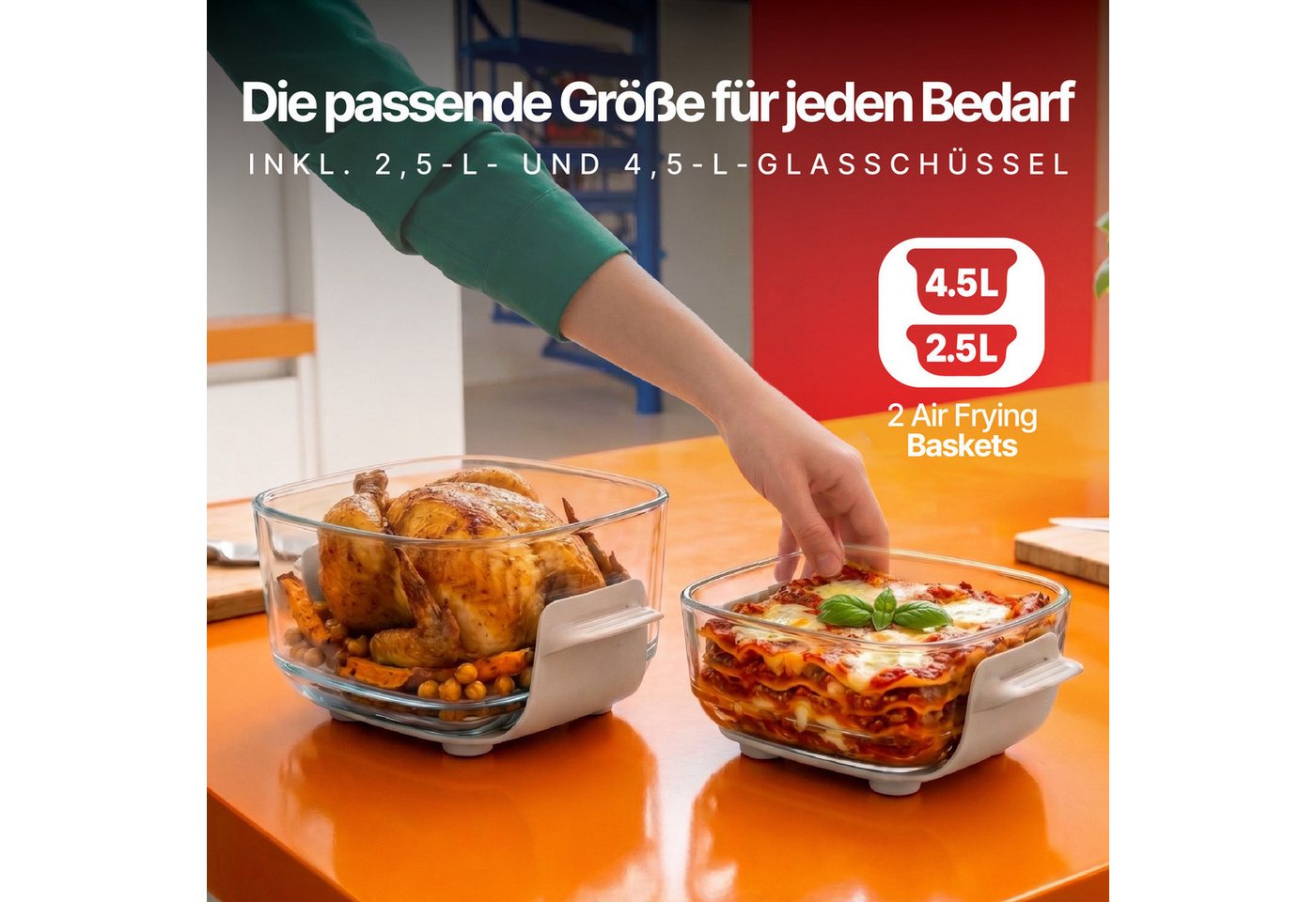 Seeger Heißluftfritteuse ClearFry, 1500 W, 2,5 L + 4,5 L Glasbehälter, PFAS-frei, 6 Programme Bild 4