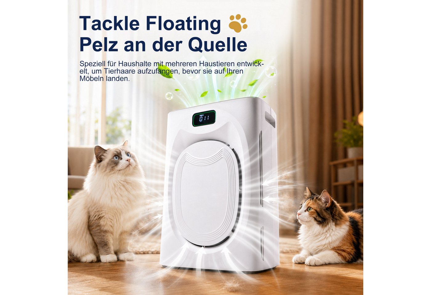 Rosnek Luftreiniger Luftreiniger mit H13 HEPA für Allergiker & Tierhaare, CADR 295 m³/h, 25 dB Schlafmodus, PM2.5-Anzeige, 2 Ersatzfilter für Zuhause & Büro Bild 2