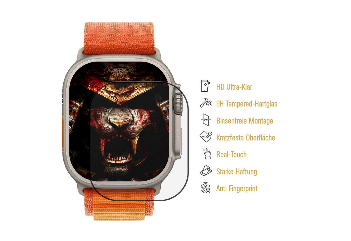 Protectorking Schutzfolie 3x 9H Panzerglas für Apple Watch Ultra 49mm HD KLAR Displayschutz, (3-Stück), Echtglas Tempered 9H Panzerhartglas, Displayschutz, Schutzglas 3D KLAR Bild 2