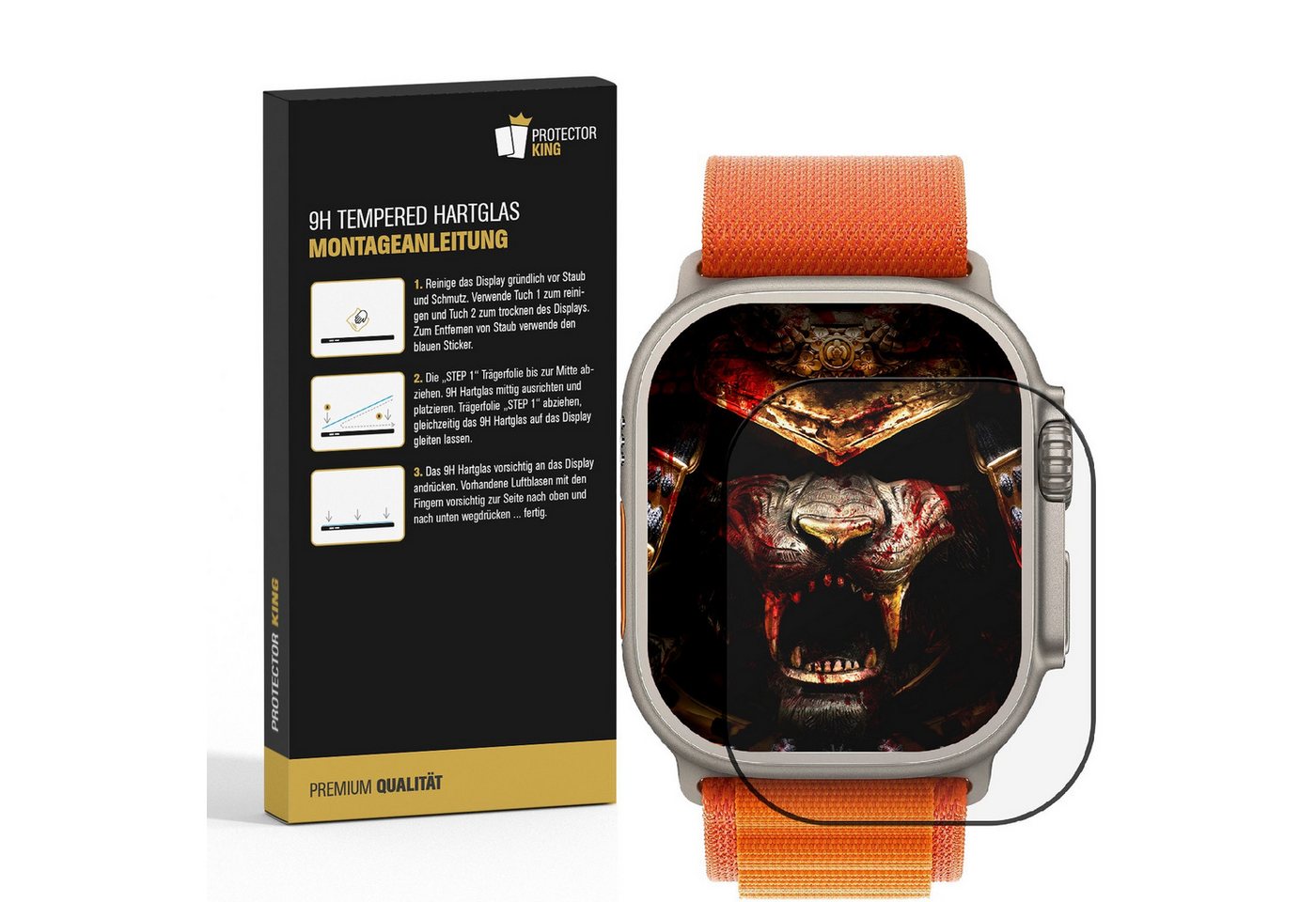 Protectorking Schutzfolie 3x 9H Panzerglas für Apple Watch Ultra 49mm HD KLAR Displayschutz, (3-Stück), Echtglas Tempered 9H Panzerhartglas, Displayschutz, Schutzglas 3D KLAR Bild 3