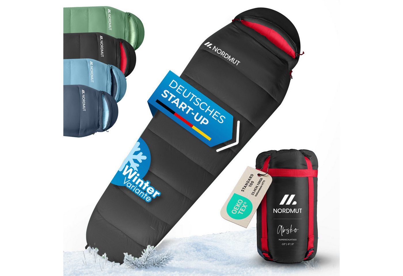 Nordmut Schlafsack Winterschlafsack Erwachsene -10°C atmungsaktiv 2-Wege-Reißverschluss (Outdoor Schlafsack wasserabweisend & atmungsaktiv, Camping Schlafsack mit YKK 2 Wege Reißverschluss), Mumienschlafsack mit Hollow Fiber Füllung bis −10 °C Bild 2