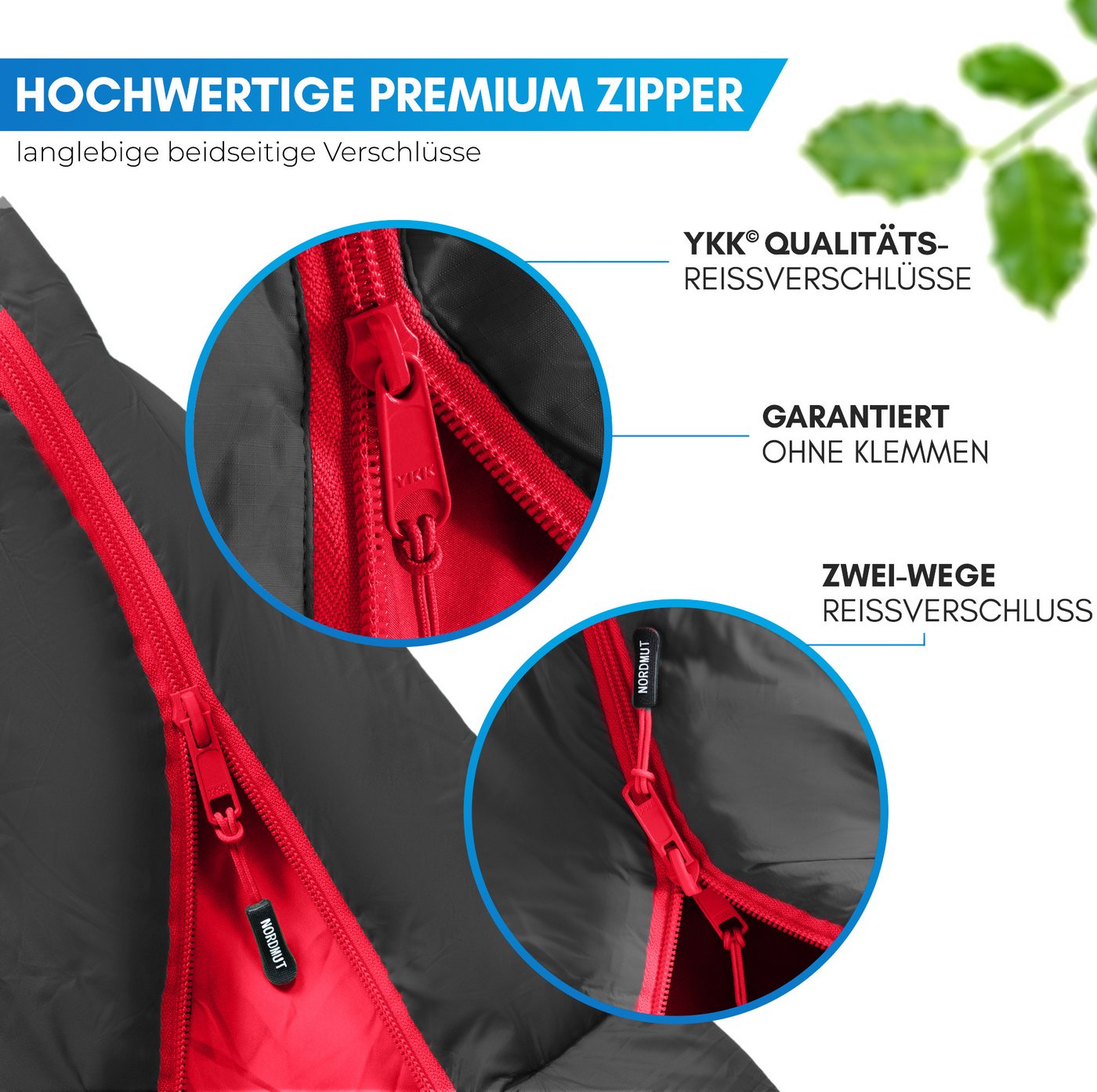 Nordmut Schlafsack Winterschlafsack Erwachsene -10°C atmungsaktiv 2-Wege-Reißverschluss (Outdoor Schlafsack wasserabweisend & atmungsaktiv, Camping Schlafsack mit YKK 2 Wege Reißverschluss), Mumienschlafsack mit Hollow Fiber Füllung bis −10 °C Bild 3