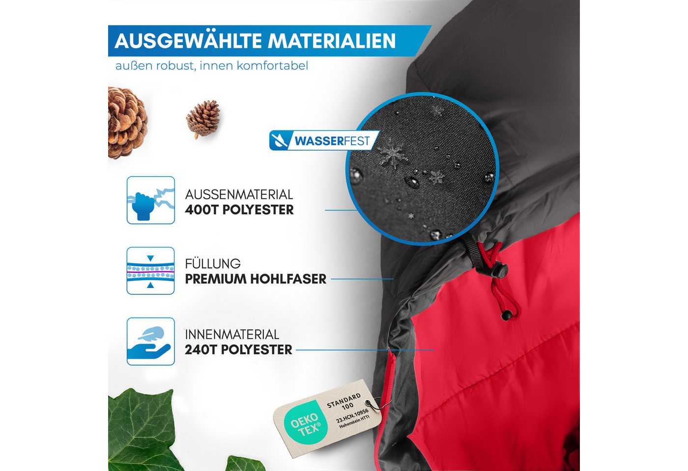 Nordmut Schlafsack Winterschlafsack Erwachsene -10°C atmungsaktiv 2-Wege-Reißverschluss (Outdoor Schlafsack wasserabweisend & atmungsaktiv, Camping Schlafsack mit YKK 2 Wege Reißverschluss), Mumienschlafsack mit Hollow Fiber Füllung bis −10 °C Bild 4