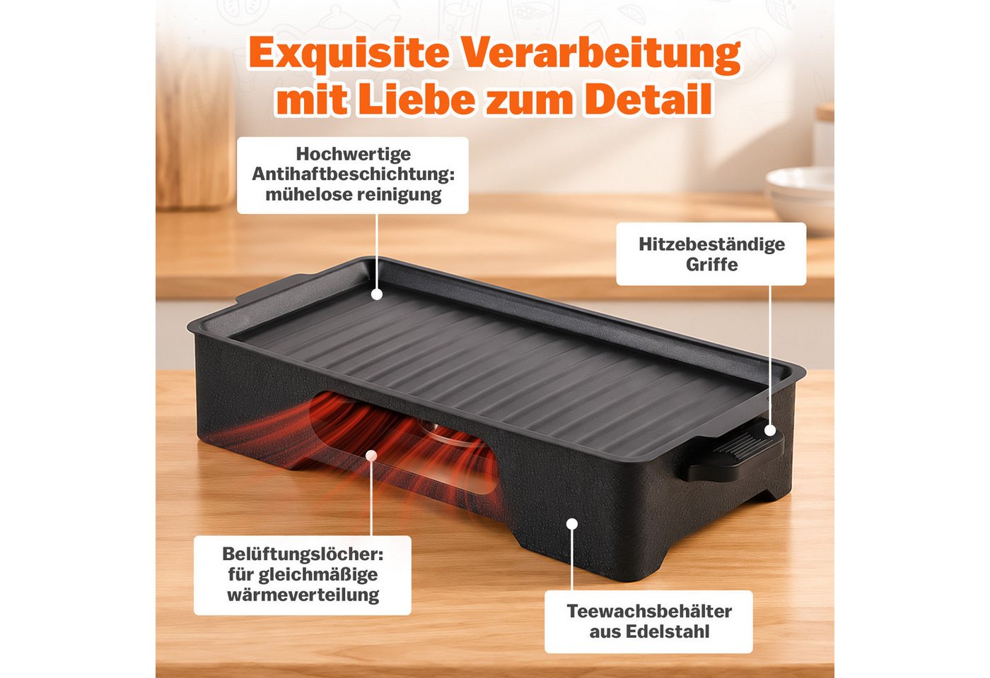 Detrida Warmhalteplatte Warmhalteplatte für Grillen, BBQ Speisewärmer Fleischwarmhalter Außen, Buffetwärmer Warmhaltebehälter Eisen für Camping Picknick Hause Party Bild 2