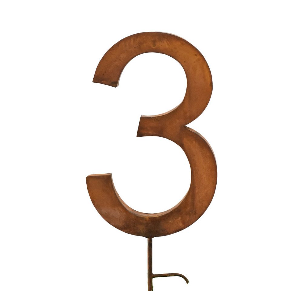 UNUS ELEMENTS Hausnummer Gartenstecker Hausnummer groß Ziffer 0-9 im Rostdesign, (60x26x5cm), Nummer 3, Hausnummerschild, wetterfest, Metallnummer