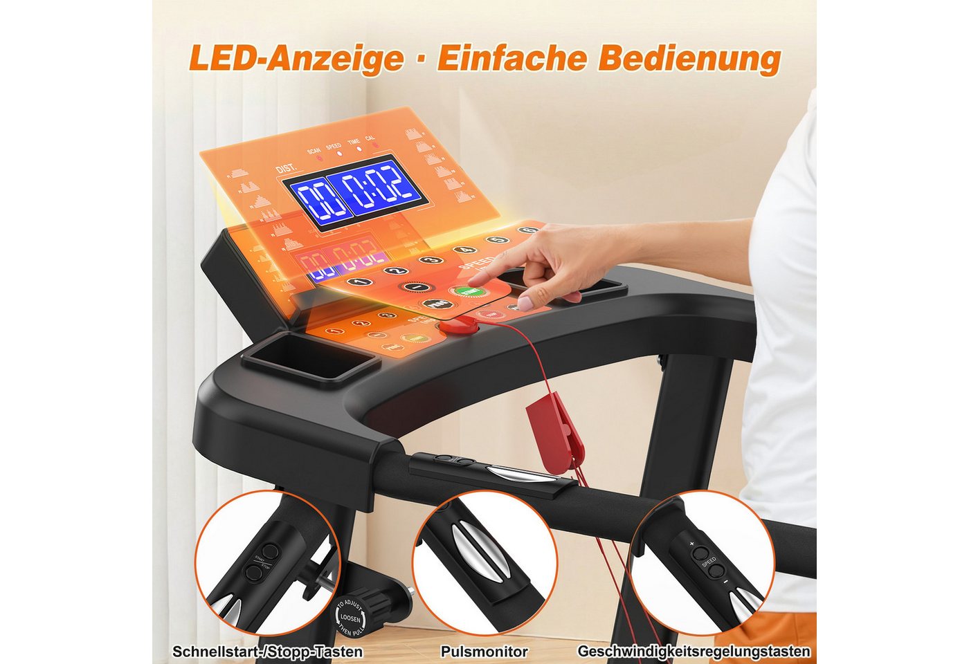 kowdom Laufband klappbar Zuhause mit App, Griff, 120kg, Senioren/Homeoffice, Klapp, trag, App-Steu, S-Arm, M-Notst, gelenk-sch, platz