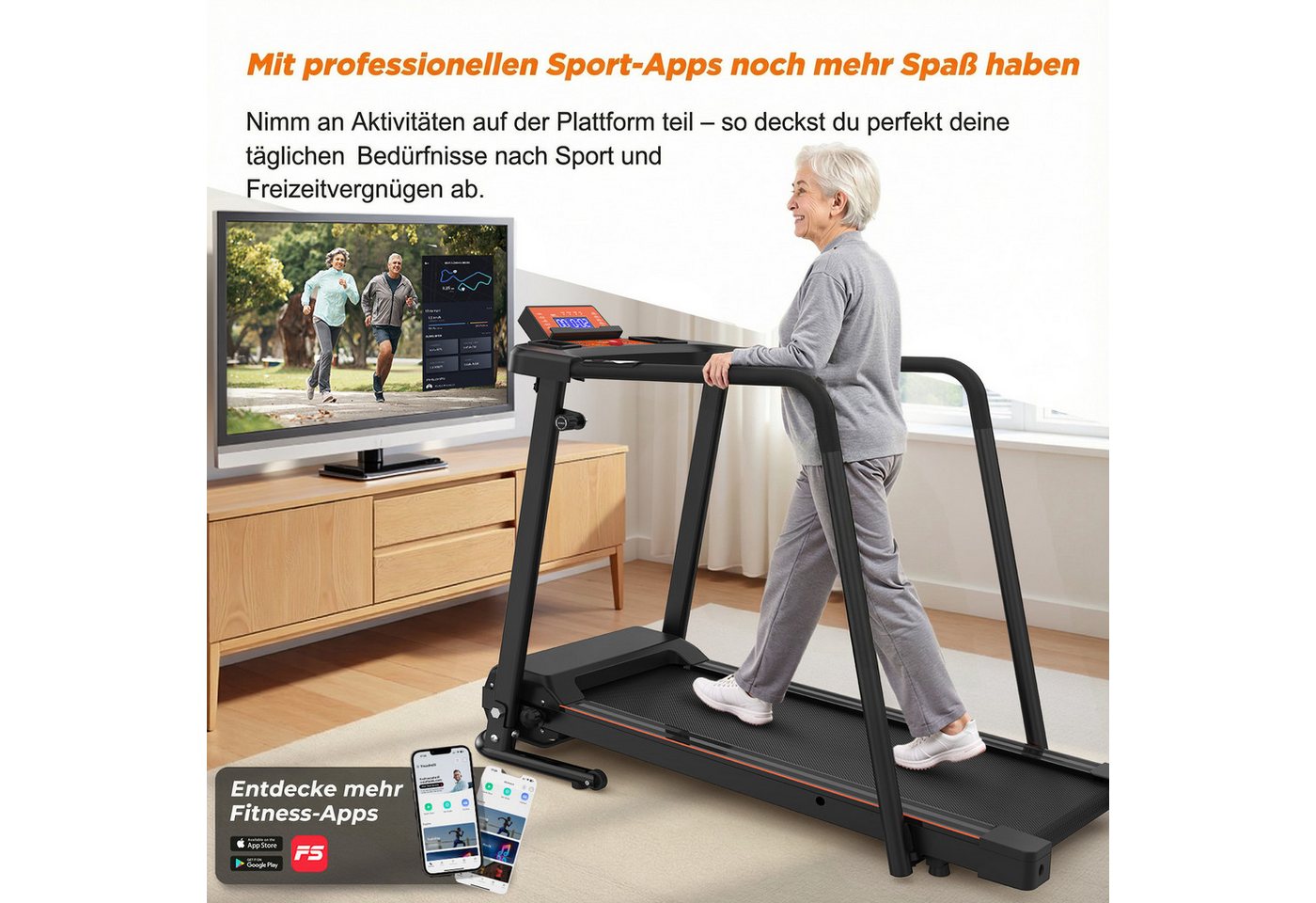 kowdom Laufband klappbar Zuhause mit App, Griff, 120kg, Senioren/Homeoffice, Klapp, trag, App-Steu, S-Arm, M-Notst, gelenk-sch, platz Bild 2