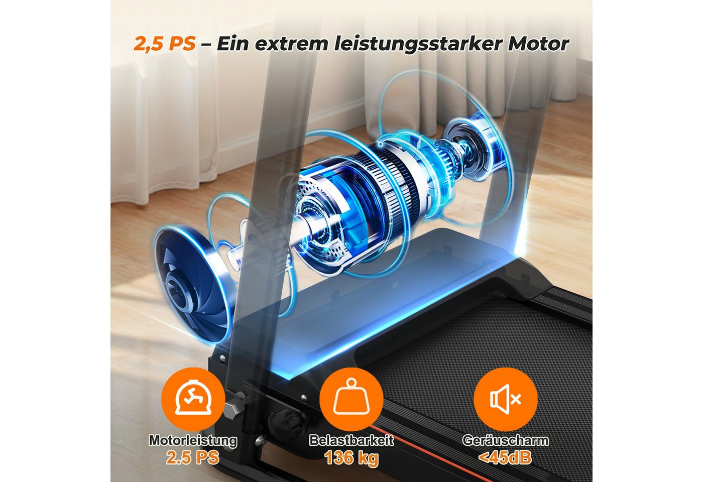 kowdom Laufband klappbar Zuhause mit App, Griff, 120kg, Senioren/Homeoffice, Klapp, trag, App-Steu, S-Arm, M-Notst, gelenk-sch, platz Bild 4