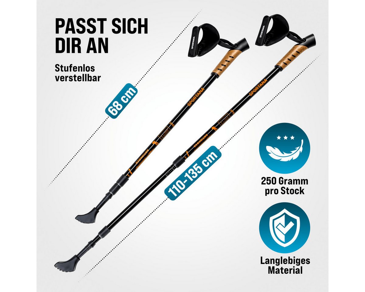 Sportana Nordic-Walking-Stöcke (1 St), Für Damen Herren Wanderstöcke Teleskop Alu Trekkingstöcke Mit Federung Bild 4