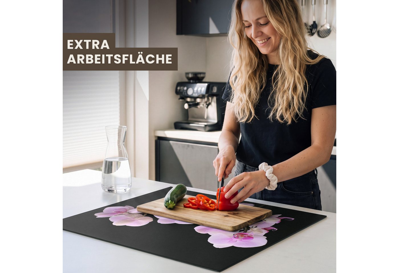 MuchoWow Herd-Abdeckplatte Orchidee - Blumen - Rosa - Flora, Vinyl, (1 tlg), Abdeckplatte für Ceranfeld, Herd Inductionsmatte, 57.6x51.6 cm