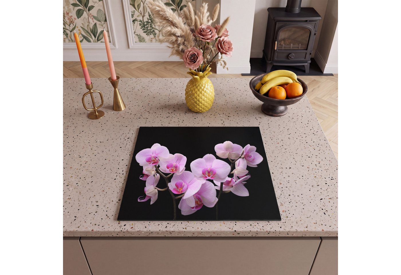 MuchoWow Herd-Abdeckplatte Orchidee - Blumen - Rosa - Flora, Vinyl, (1 tlg), Abdeckplatte für Ceranfeld, Herd Inductionsmatte, 57.6x51.6 cm Bild 2