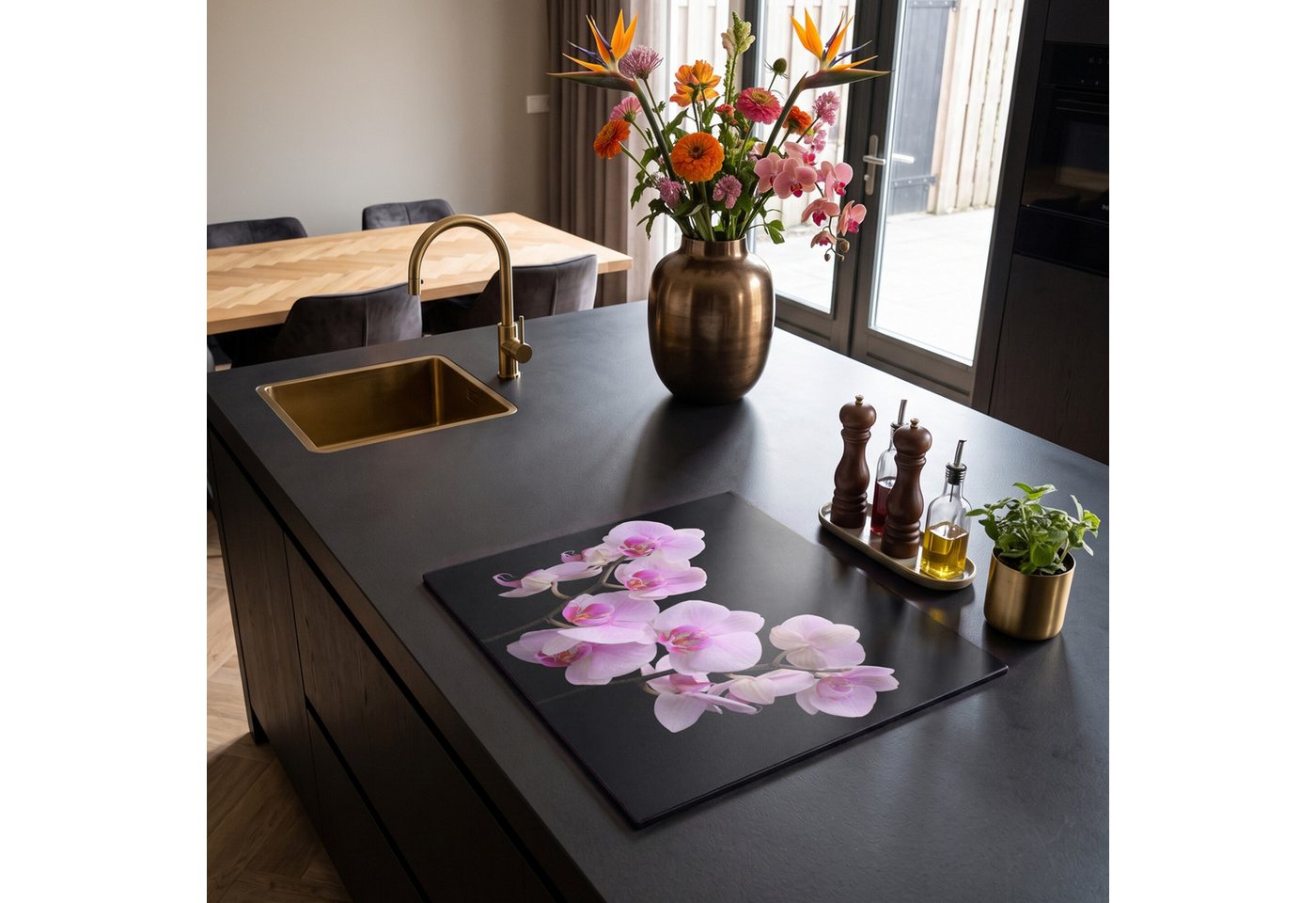 MuchoWow Herd-Abdeckplatte Orchidee - Blumen - Rosa - Flora, Vinyl, (1 tlg), Abdeckplatte für Ceranfeld, Herd Inductionsmatte, 57.6x51.6 cm Bild 5