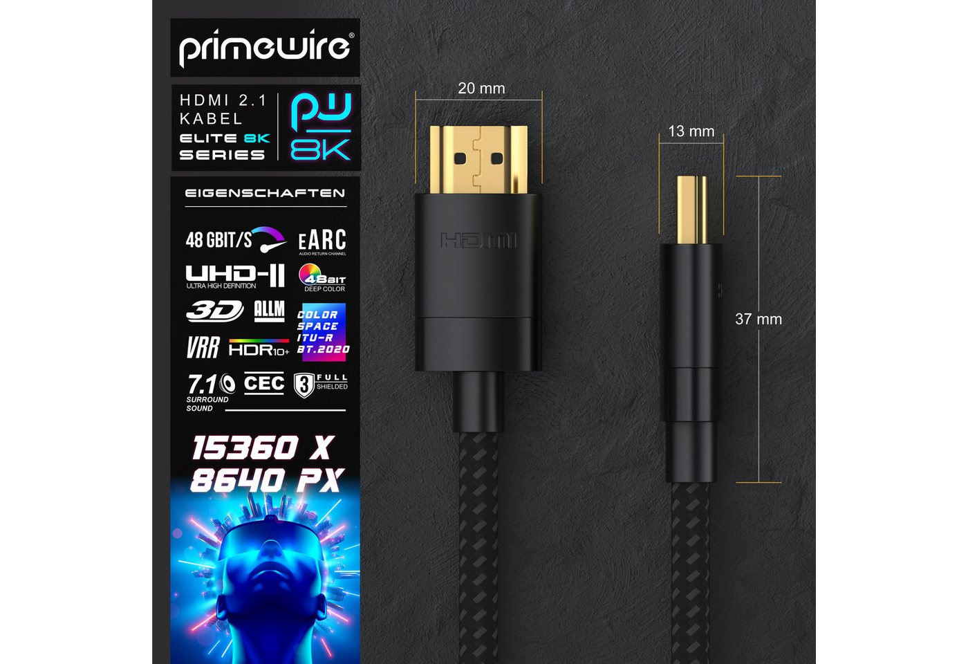Primewire 16k HDMI Kabel 2.1+, 16k@30Hz 8k@60Hz 4k@120Hz, UHD II, HDMI-Kabel, HDMI, HDMI Typ A (300 cm), Ultra High Speed Ethernet 48Gbps, HDR 10+ eARC 3D VRR, 3m Bild 4