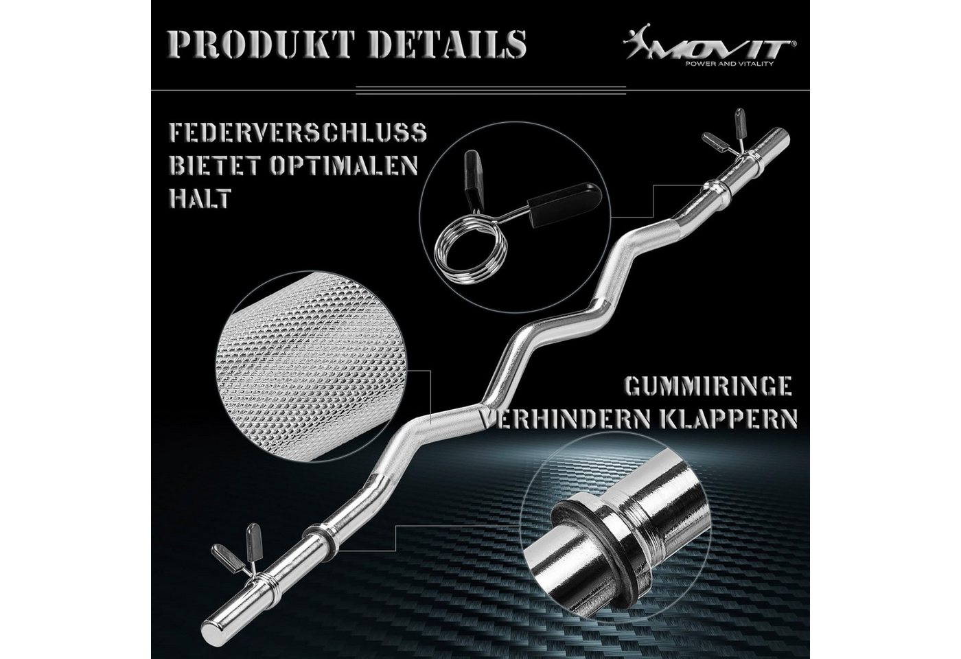 MOVIT Langhantelstange SZ-Hantelstange 130 cm mit Verschlüssen, 130 cm (1-tlg)