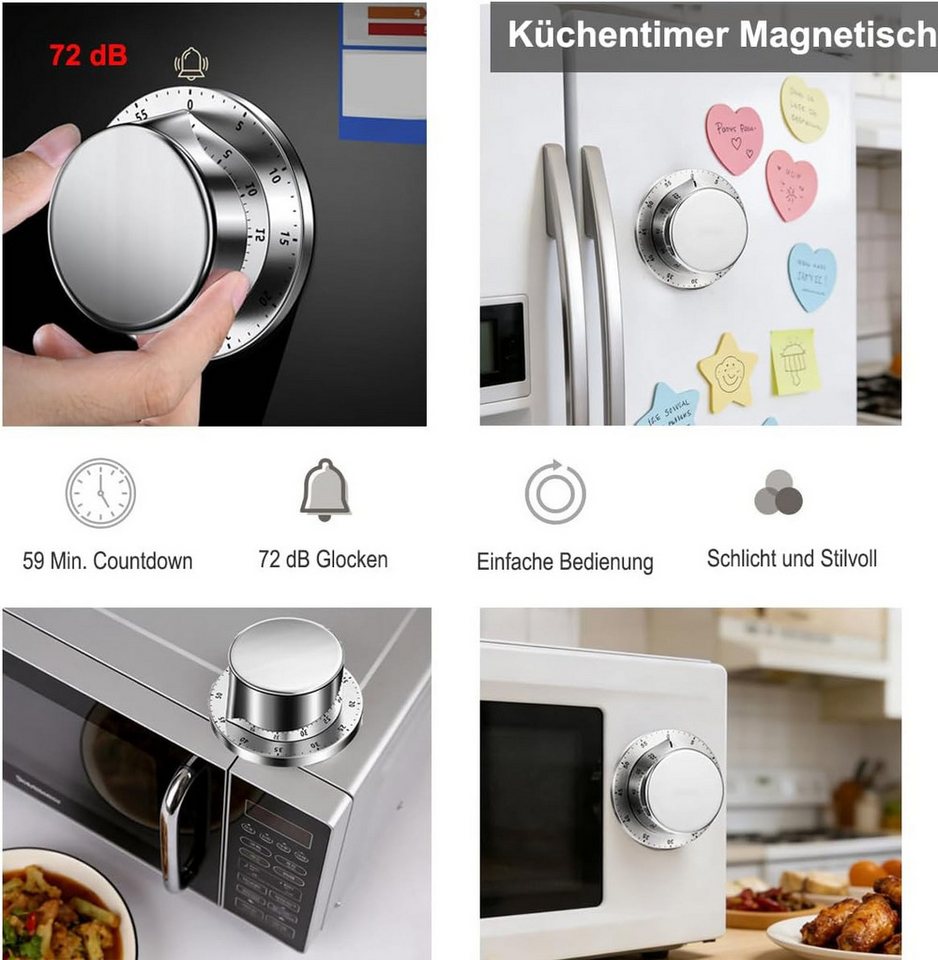 FELIXLEO Zeitschaltuhr Mechanische Eieruhr Küchentimer Magnetisch Alarm Edelstahl Bild 5