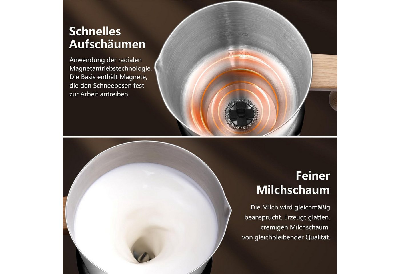 AMZCHEF Milchaufschäumer MMF-9117 600ml 8-IN-1 für Heißen & Kalten Milchschaum OLED Display, 550 W, 8 Betriebsmodi, Induktionserwärmung, schonendes Erhitzen, Leise