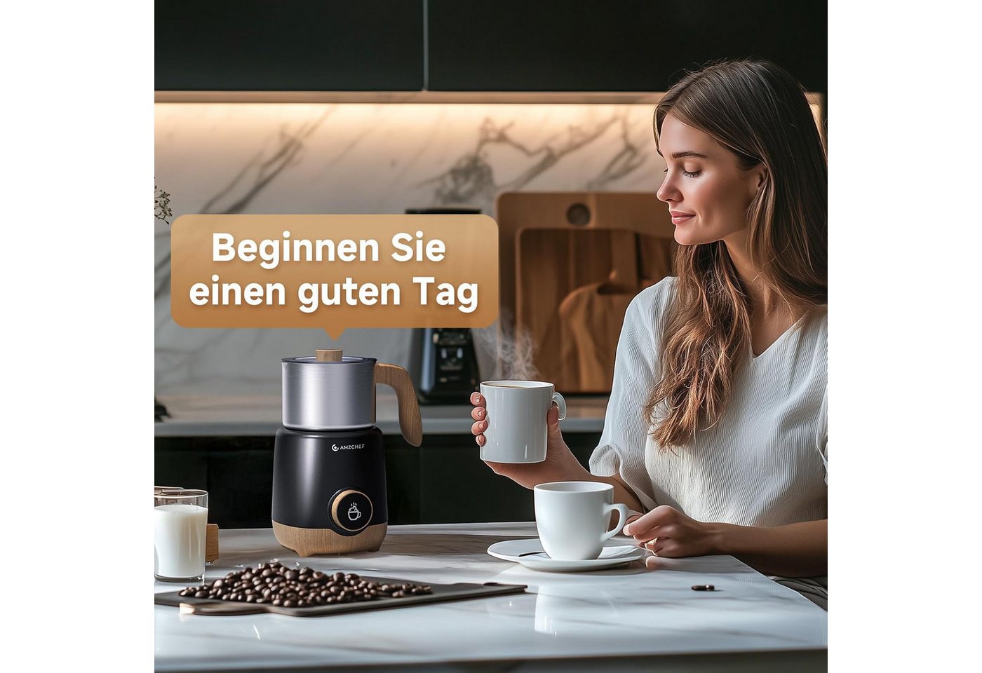 AMZCHEF Milchaufschäumer MMF-9117 600ml 8-IN-1 für Heißen & Kalten Milchschaum OLED Display, 550 W, 8 Betriebsmodi, Induktionserwärmung, schonendes Erhitzen, Leise Bild 4