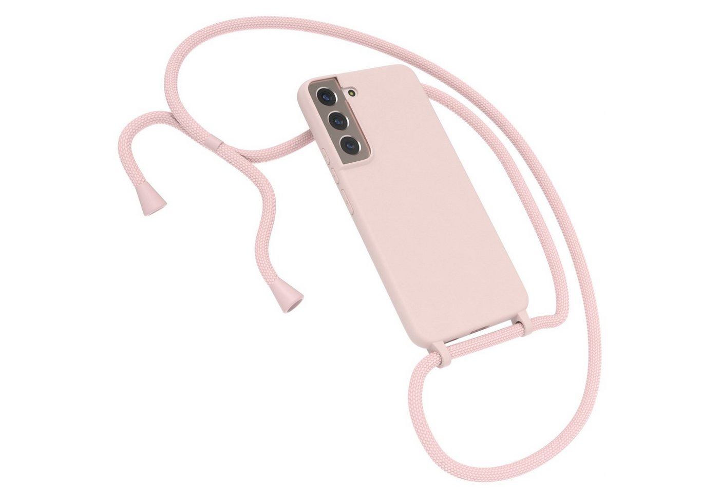 EAZY CASE Handykette Silikon Kette für Samsung Galaxy S22 6,1 Zoll, Umhängeband Kordel Hülle mit Band Schutzhülle Bumper Etui Matt Rosé