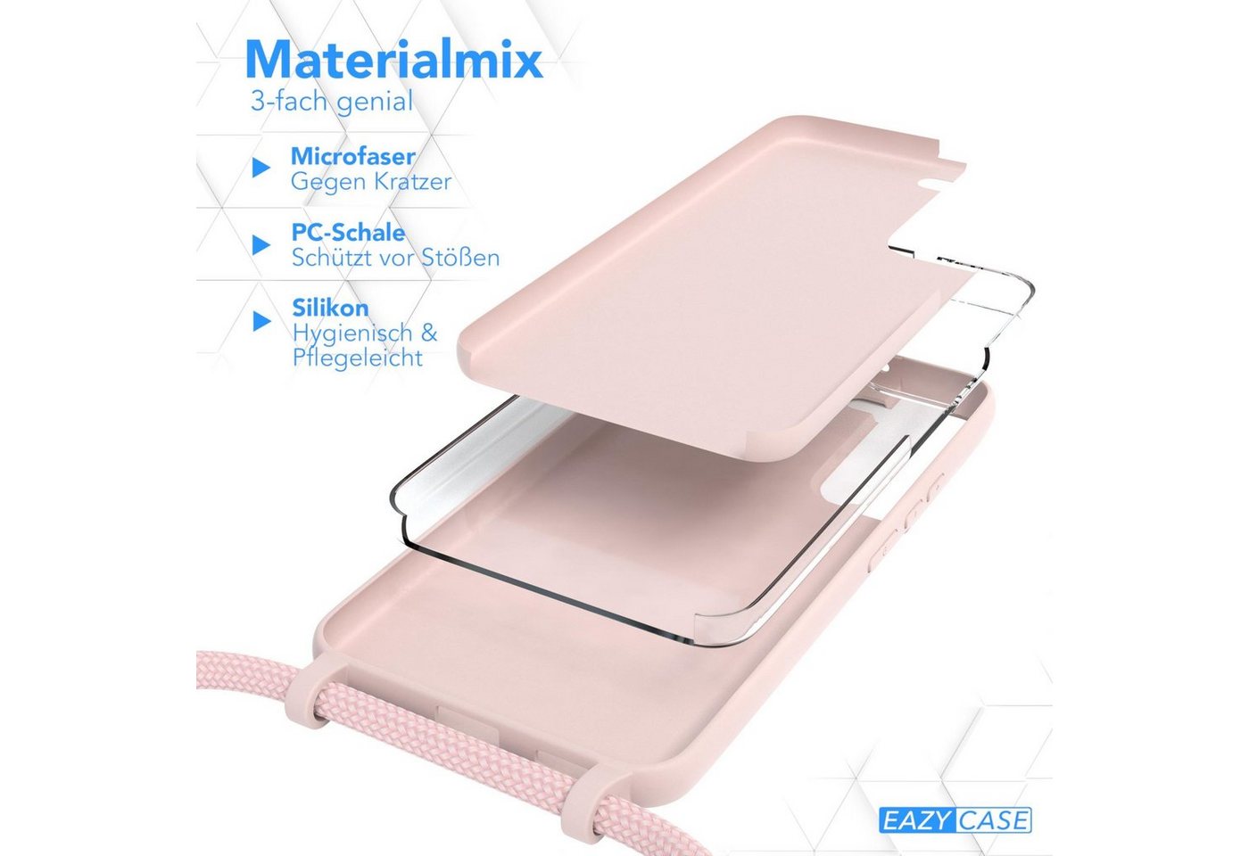 EAZY CASE Handykette Silikon Kette für Samsung Galaxy S22 6,1 Zoll, Umhängeband Kordel Hülle mit Band Schutzhülle Bumper Etui Matt Rosé Bild 2