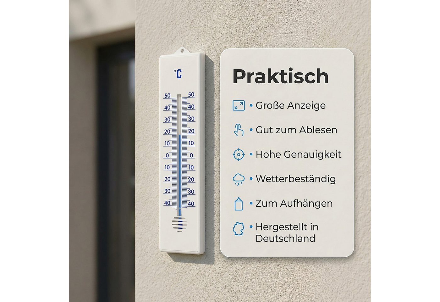 Lantelme Raumthermometer 3 Stück Außen Garten Thermometer Set 22cm Temperatur -40 bis 50°C, 3-tlg. Bild 4