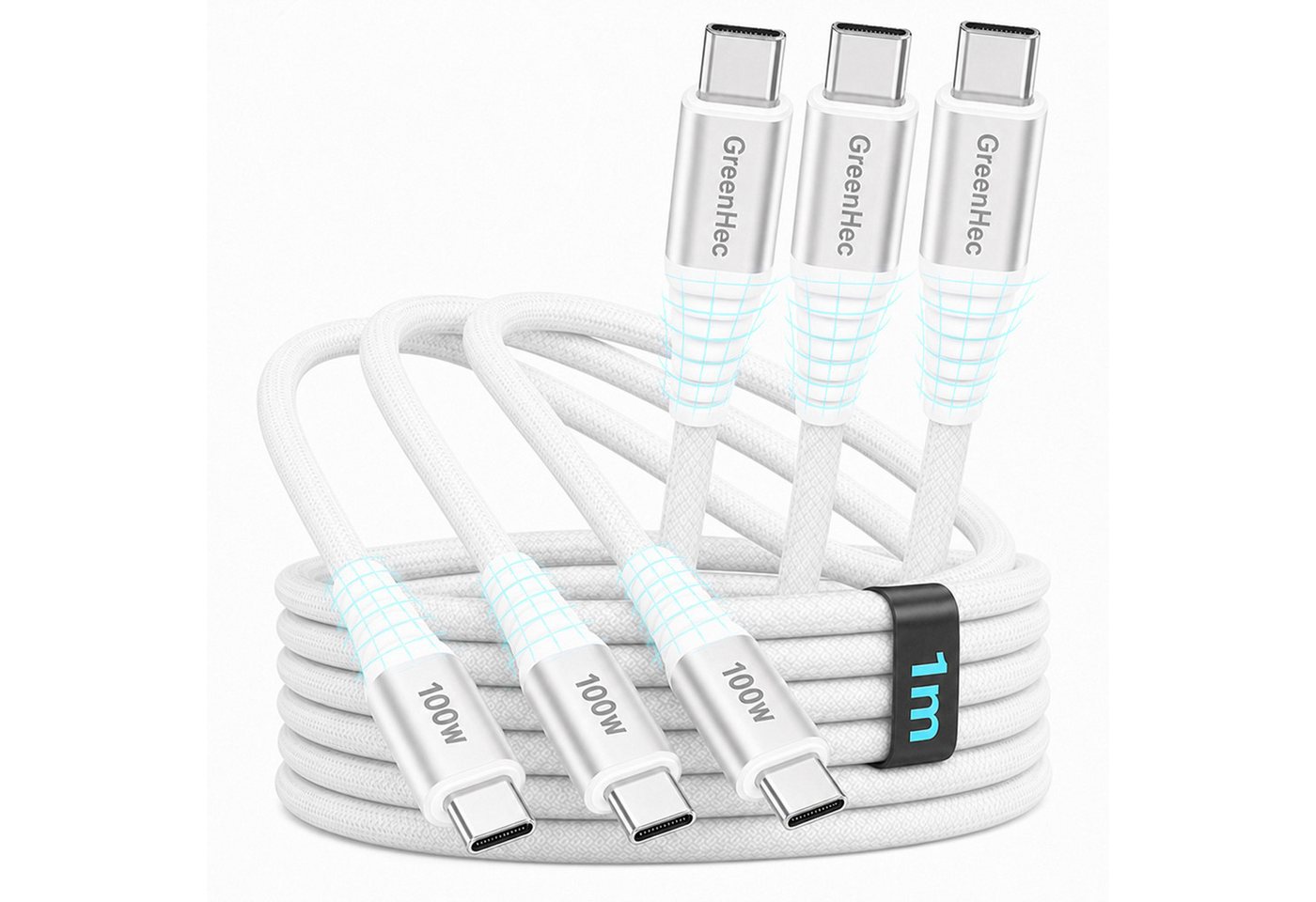 GreenHec 100w USB-C Schnell Ladekabel Fast Charging Cable Datenkabel USB-Kabel, Typ C (Eurostecker), Thunderbolt, USB-C, Typ C (Eurostecker), Thunderbolt, USB-C (100 cm), Macbook, Labtop, Xiaomi, OnePlus Samsung Kabel 1m 2m 3m