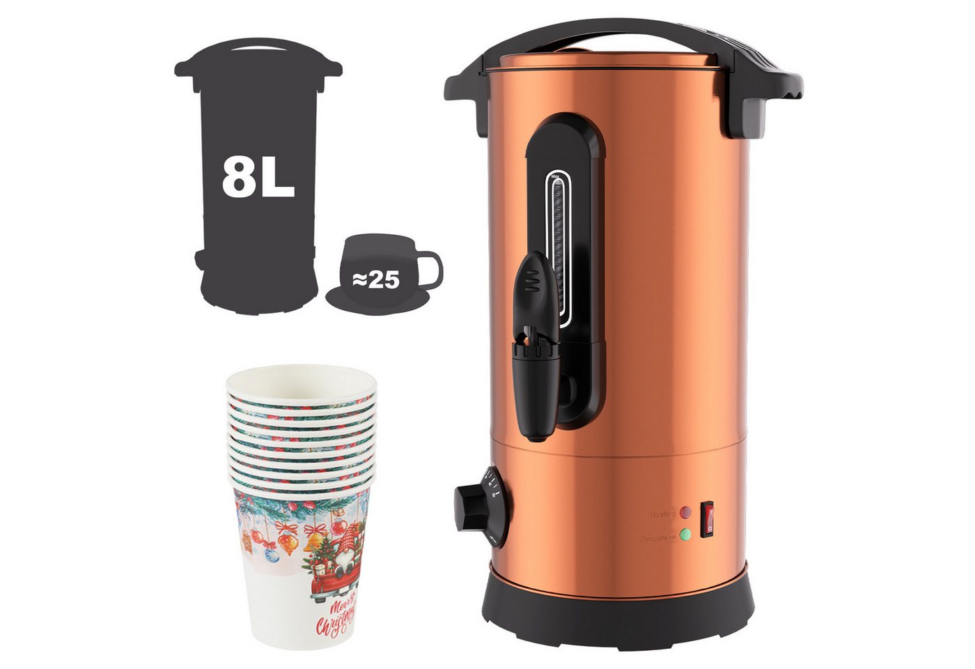 Clanmacy Einkoch- und Glühweinautomat 8L, Glühweinkessel Glühweinkocher Heißgetränkeautomat Wasserkocher, 1500 W Bild 2