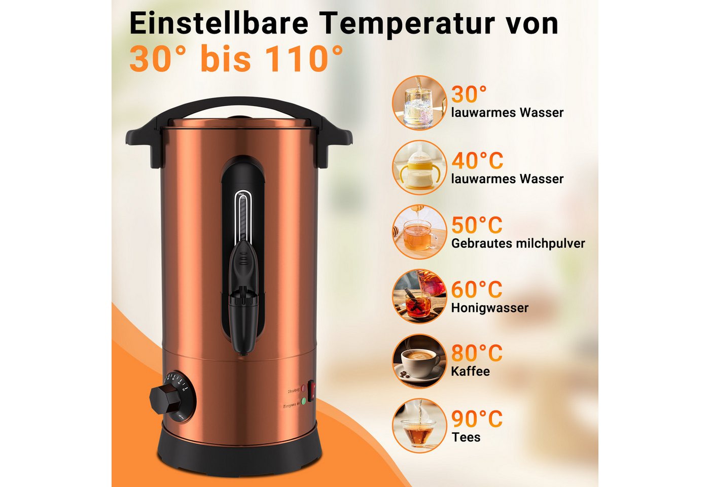 Clanmacy Einkoch- und Glühweinautomat 8L, Glühweinkessel Glühweinkocher Heißgetränkeautomat Wasserkocher, 1500 W Bild 4