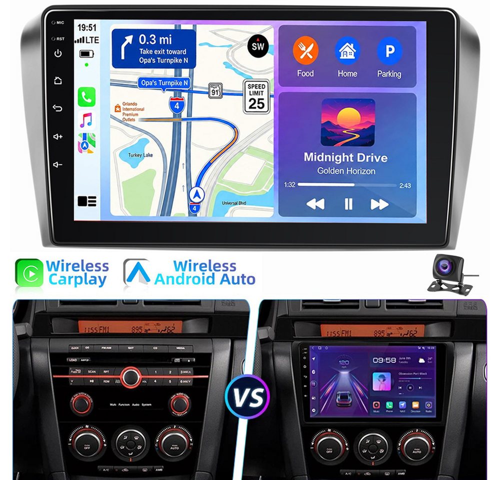 ESSGOO 9" Autoradio Für Mazda 3 2003-2009 BK Carpaly Navi WIFI BT Autoradio (4+4GB optional, BT, FM SWC RDS) Bild 3