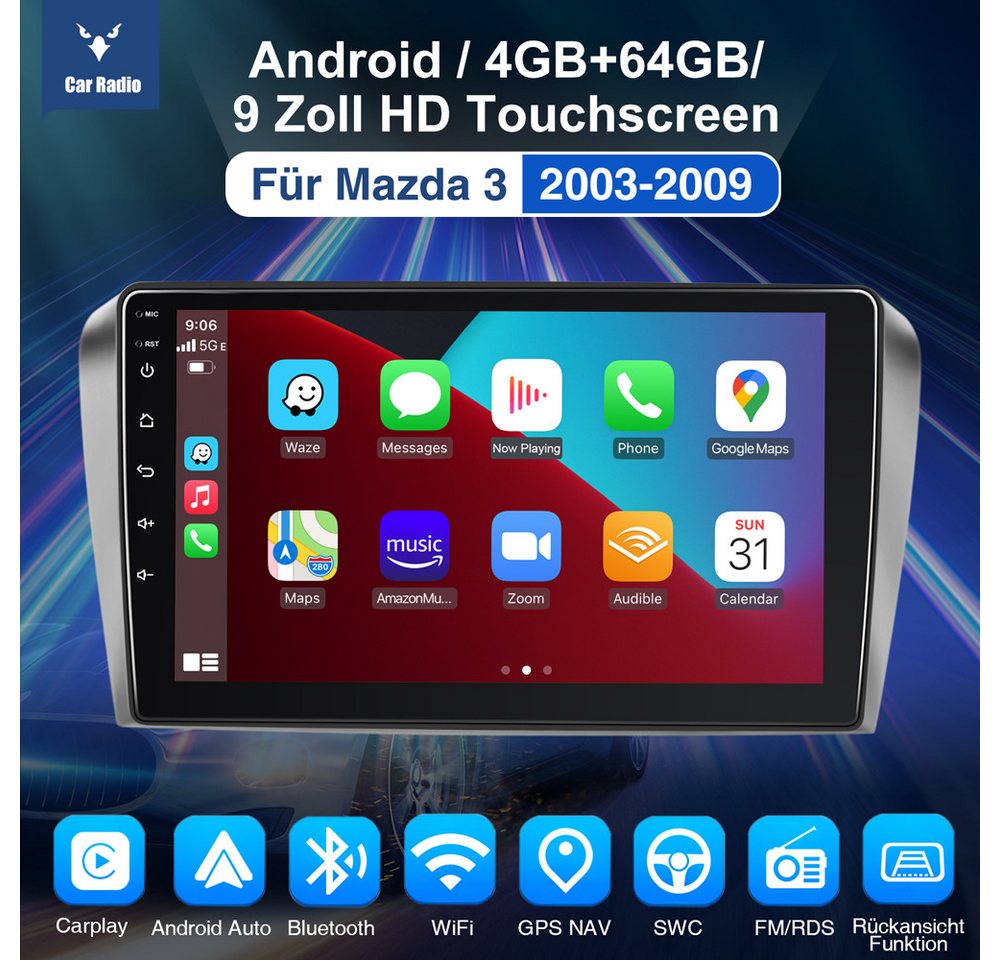 ESSGOO 9" Autoradio Für Mazda 3 2003-2009 BK Carpaly Navi WIFI BT Autoradio (4+4GB optional, BT, FM SWC RDS) Bild 5