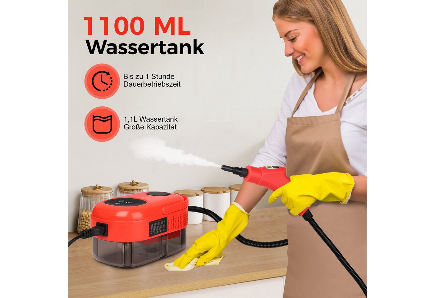 Detrida Handdampfreiniger 2500W Tragbarer Dampfreiniger Multifunktionaler Handdampfreiniger, 2500,00 W, mit 6 Geschwindigkeiten einstellbar und 3 Arten von Bürstenköpfen.