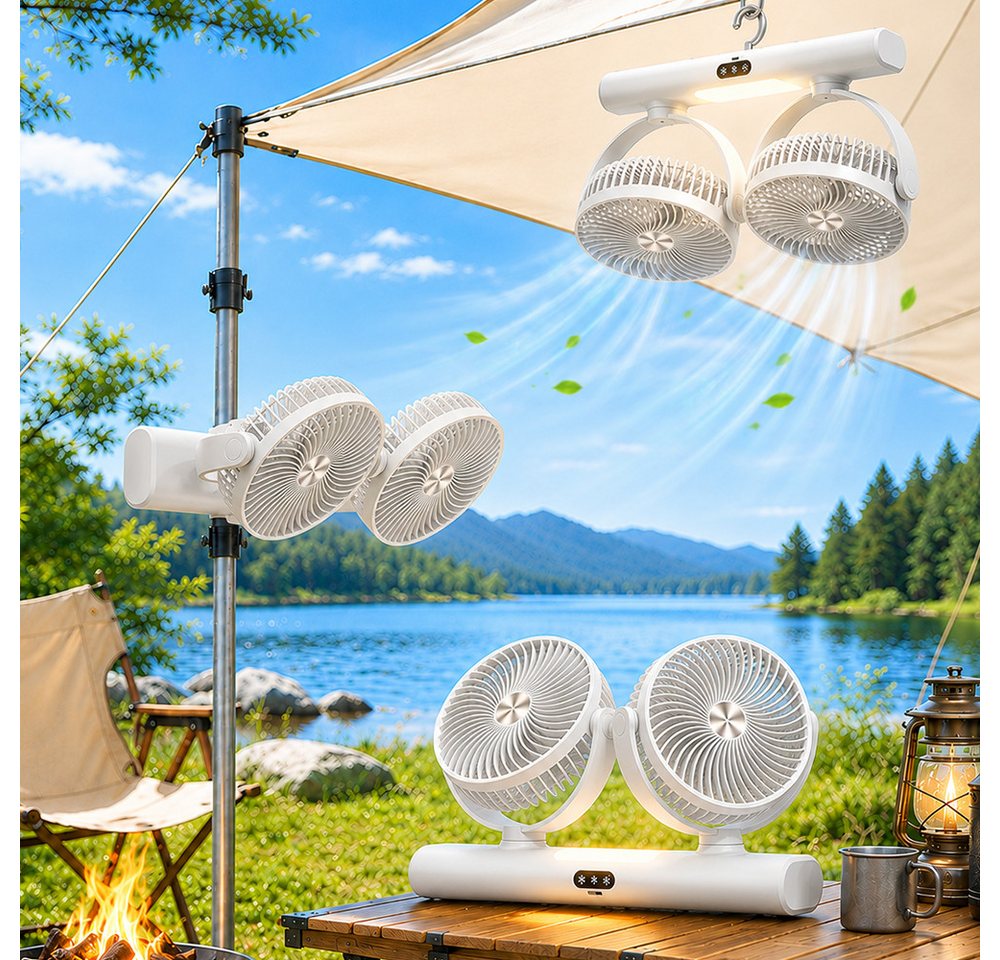 Detrida Akku-Ventilator Akku Tischventilator USB Camping Ventilator LED Licht Deckenventilator, Tragbare Ventilatoren für Zelt, Reisen, Büro, Wohnmobil, Schlafzimmer Bild 2