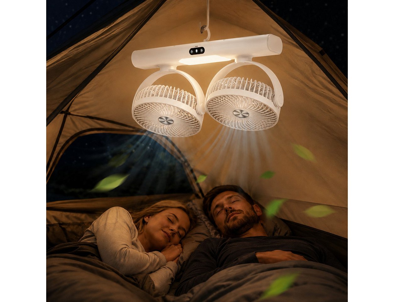 Detrida Akku-Ventilator Akku Tischventilator USB Camping Ventilator LED Licht Deckenventilator, Tragbare Ventilatoren für Zelt, Reisen, Büro, Wohnmobil, Schlafzimmer Bild 4
