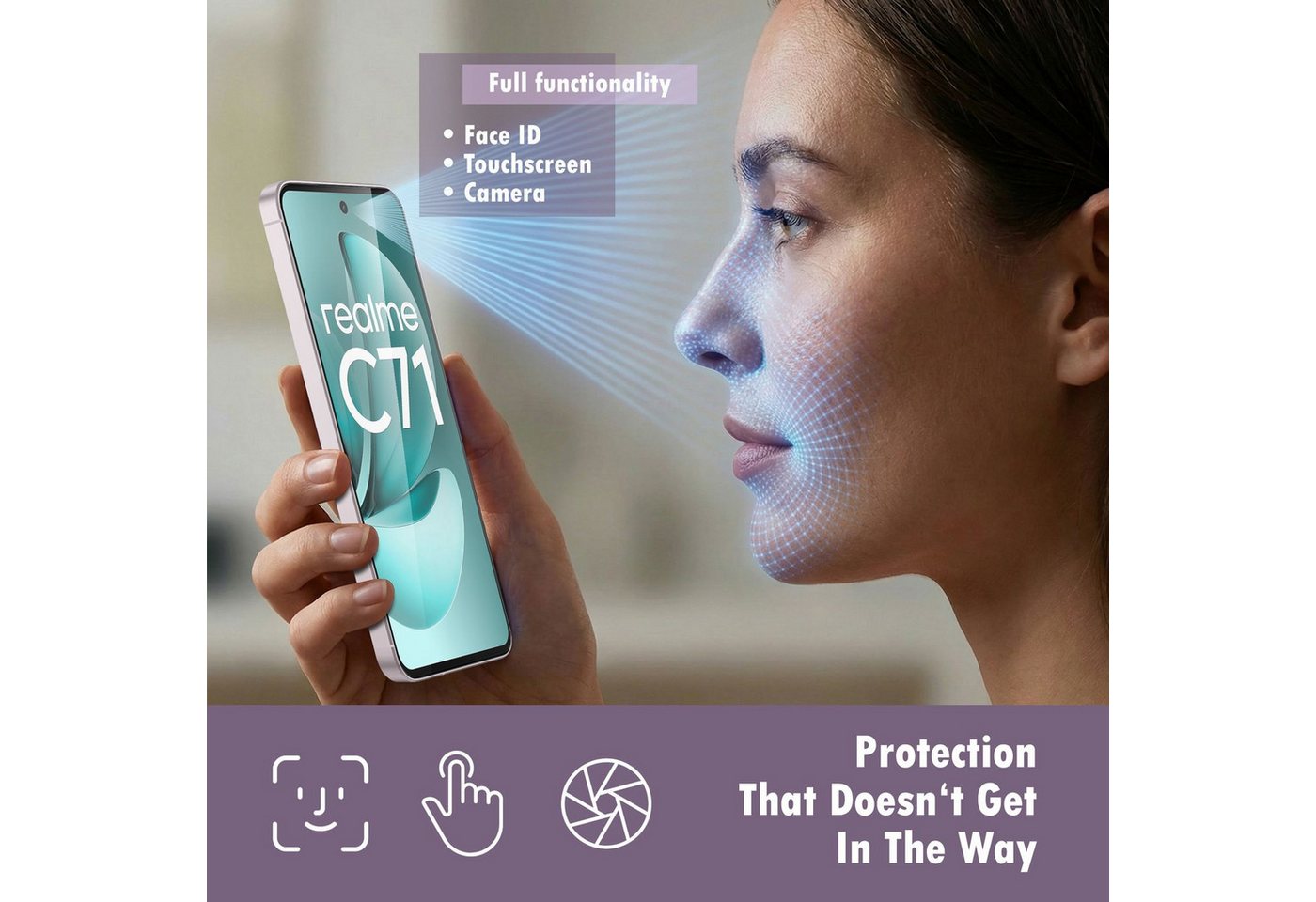Cadorabo Schutzfolie für Realme C71 Schutzfolie Schutzglas Hüllen-freundlich, (3-St), 3x Schutzglas Panzer Folie (Tempered) Display Schutzfolie 3D Touch
