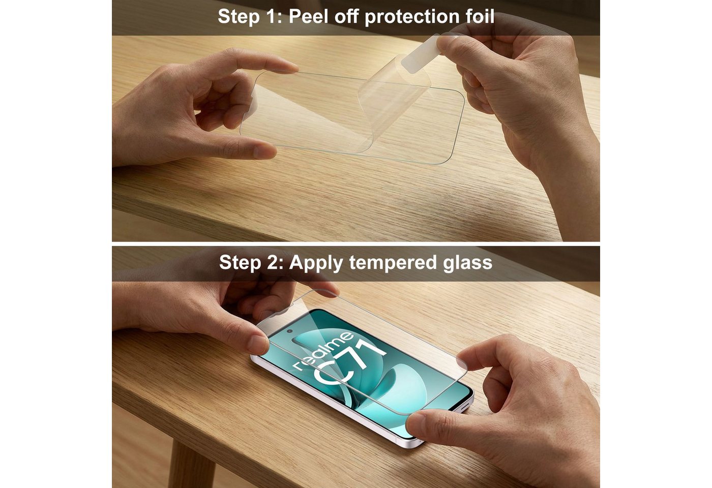 Cadorabo Schutzfolie für Realme C71 Schutzfolie Schutzglas Hüllen-freundlich, (3-St), 3x Schutzglas Panzer Folie (Tempered) Display Schutzfolie 3D Touch Bild 2