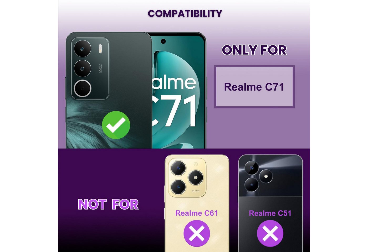 Cadorabo Schutzfolie für Realme C71 Schutzfolie Schutzglas Hüllen-freundlich, (3-St), 3x Schutzglas Panzer Folie (Tempered) Display Schutzfolie 3D Touch Bild 5
