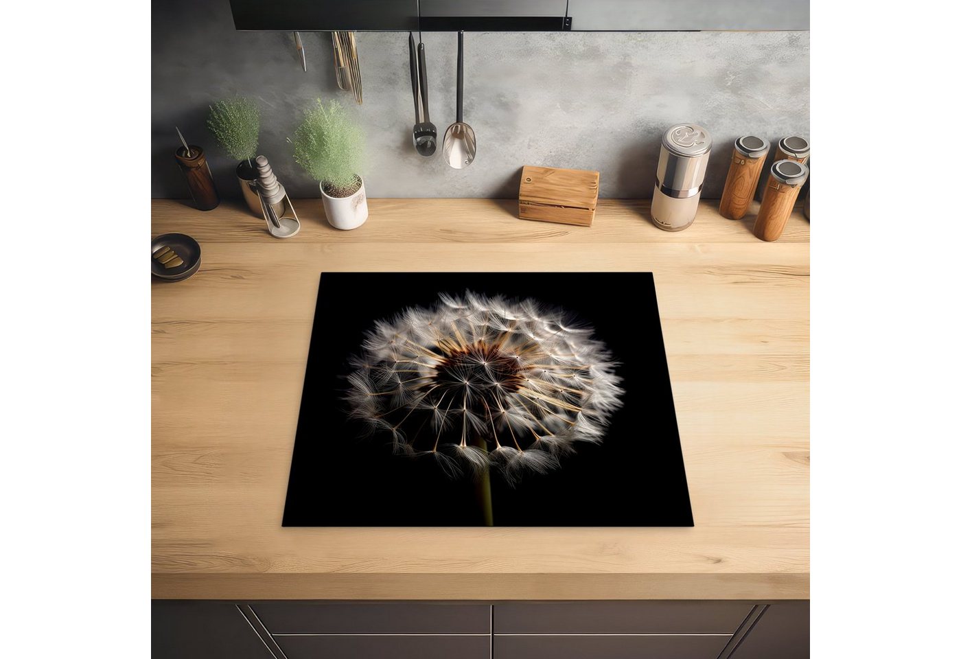 MuchoWow Herd-Abdeckplatte Blumen - Natur - Löwenzahn - Schwarz - Porträt, Vinyl, (1 tlg), Abdeckplatte für Ceranfeld, Herd Inductionsmatte, 57.6x51.6 cm Bild 2
