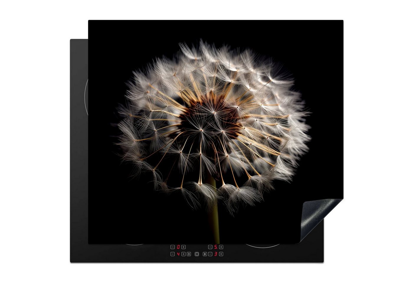 MuchoWow Herd-Abdeckplatte Blumen - Natur - Löwenzahn - Schwarz - Porträt, Vinyl, (1 tlg), Abdeckplatte für Ceranfeld, Herd Inductionsmatte, 57.6x51.6 cm Bild 3