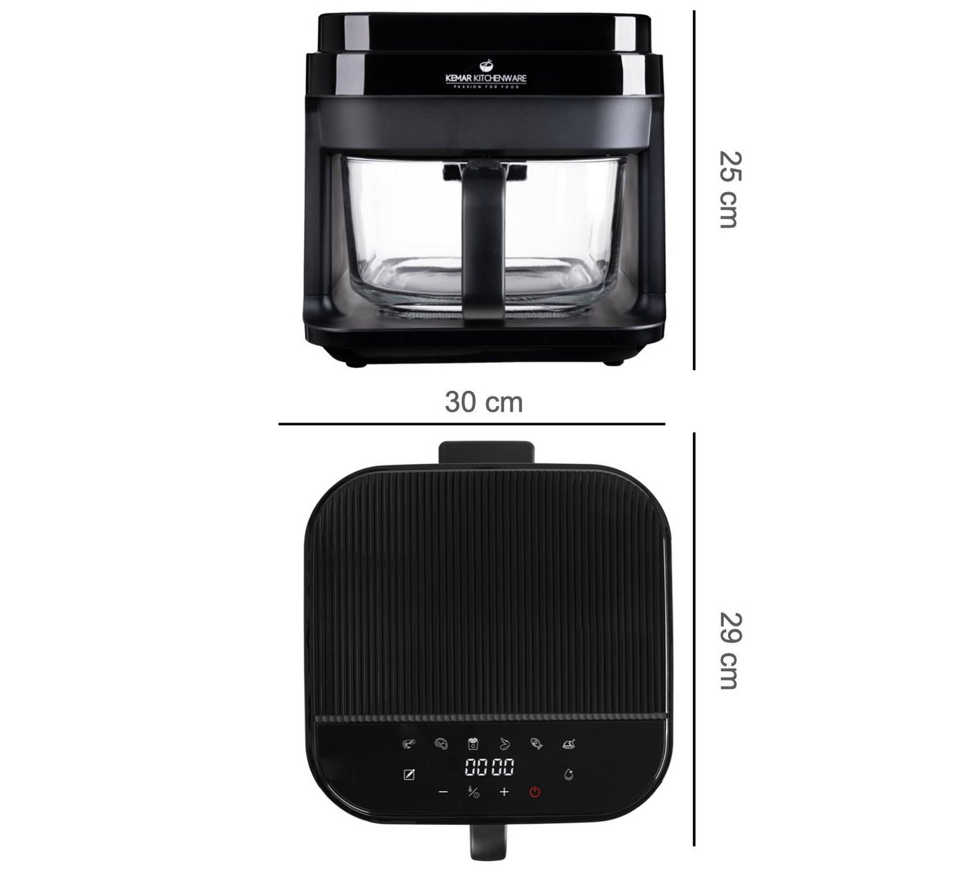 KeMar Kitchenware Heißluftfritteuse KHF-550, 1200,00 W, Glasbehälter, Edelstahleinsatz, ohne Beschichtung, Zange, Silkonmatte Bild 5
