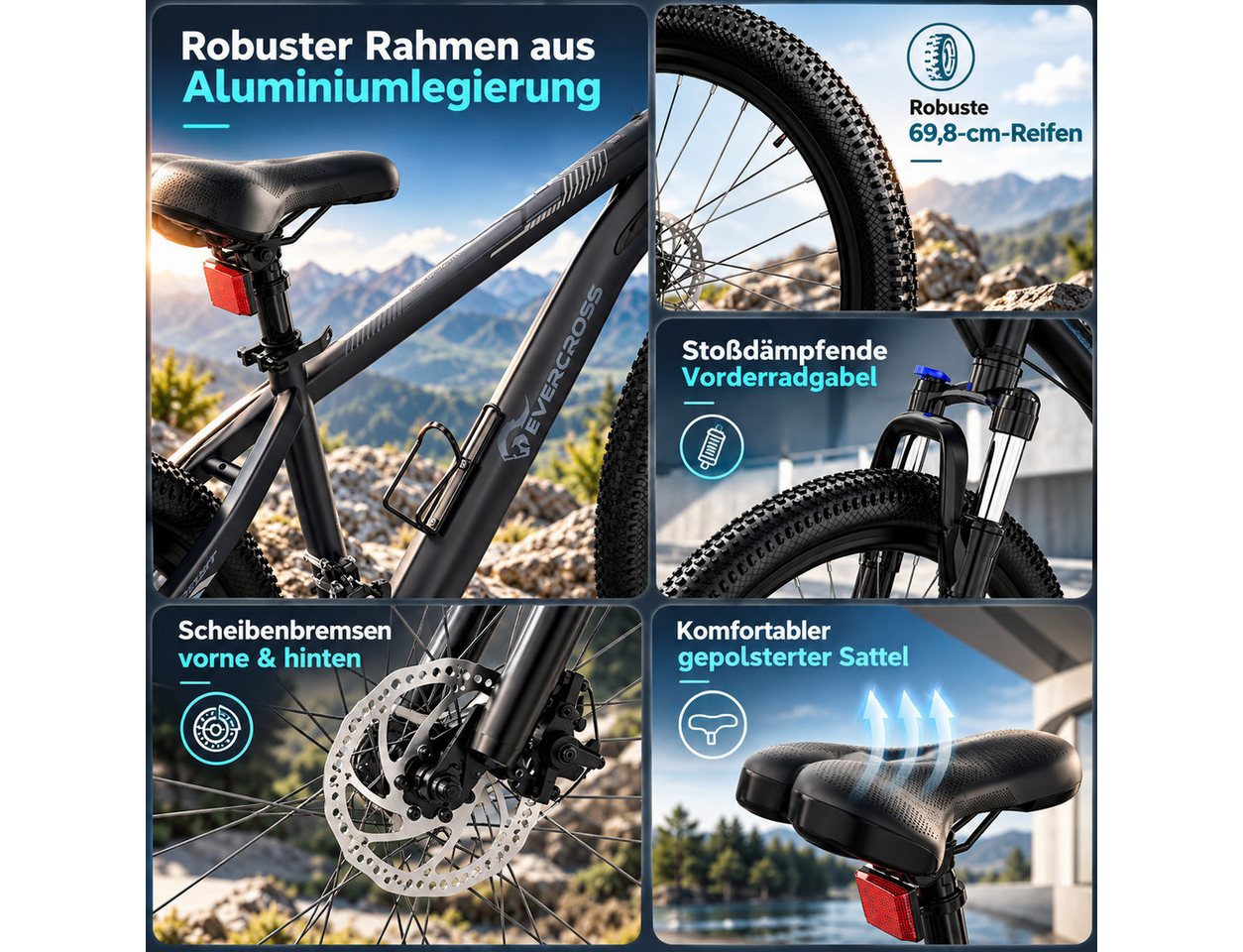 EVERCROSS TECH Mountainbike EM3 Fahrrad 26/27,5 Zoll MTB für Damen und Herren, Shimano 21 Gang, 21 Gang