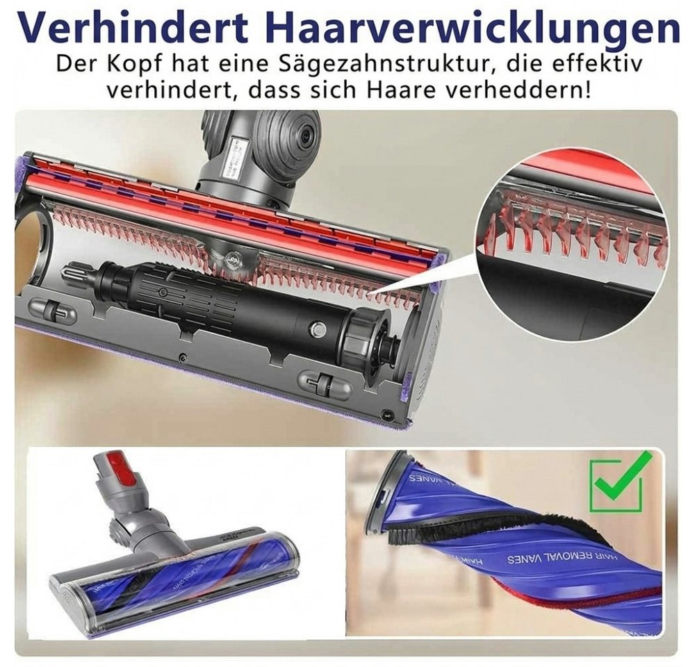 Trade-Shop Turbodüse Elektrobürste Bodenbürste passend für Dyson V7, V8, V10, V11, V15, Zubehör für Staubsauger, motorisiert, LED-Beleuchtung, 43 Anti-Verwicklungs-Klingen Bild 2