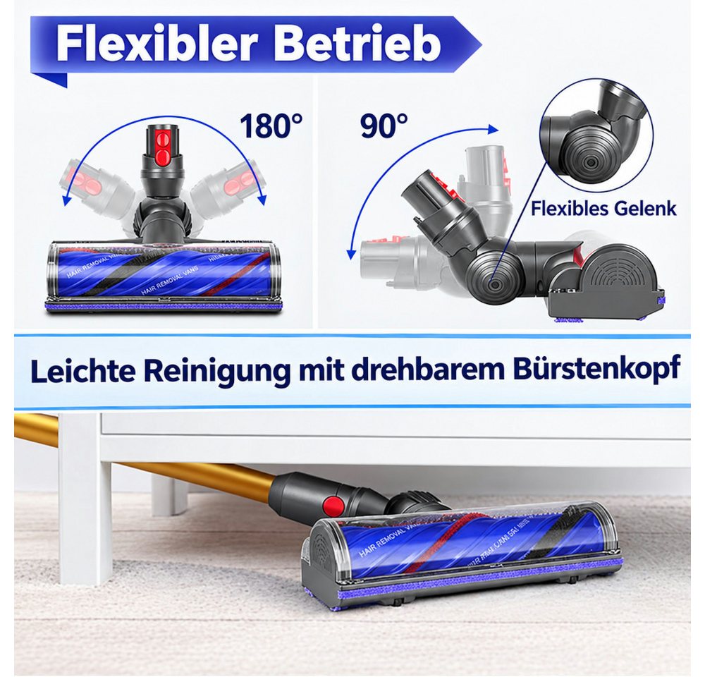 Trade-Shop Turbodüse Elektrobürste Bodenbürste passend für Dyson V7, V8, V10, V11, V15, Zubehör für Staubsauger, motorisiert, LED-Beleuchtung, 43 Anti-Verwicklungs-Klingen Bild 4